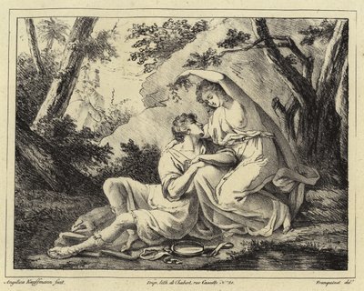 Twee geliefden in een landschap door Angelica Kauffmann